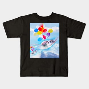 Cute Turtle Flying With Balloons Kids T-Shirt